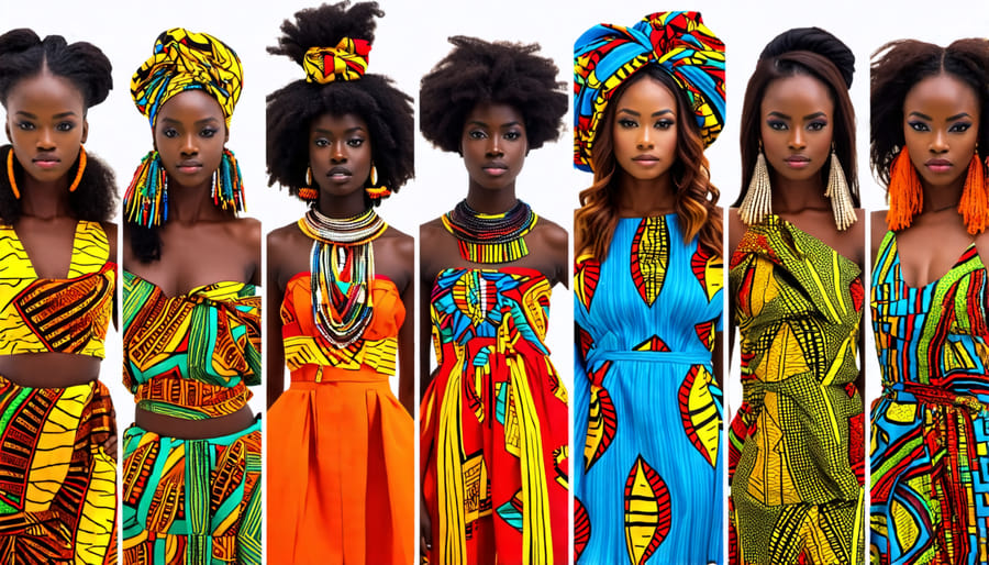 Models showcasing traditional African fashion with distinctive prints and bright colors