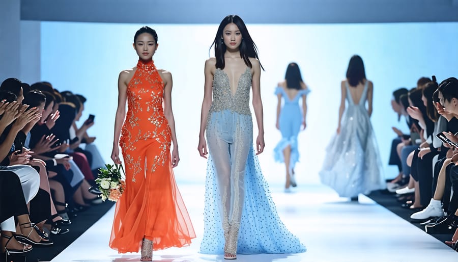 Models walking the runway in modern Asian fashion designs that combine elegance and innovation