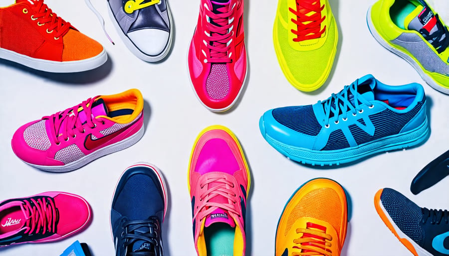 Various bold and colorful sneakers displayed to highlight their individuality