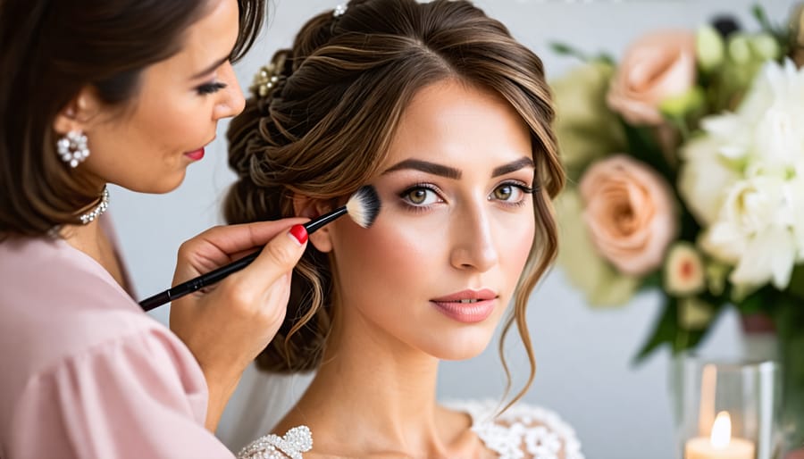 Bride receiving a pre-wedding hair and makeup trial