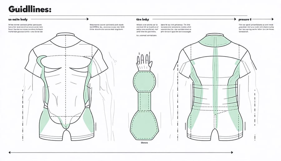 Diagram depicting the pressure points and fitting of compression garments on the human body