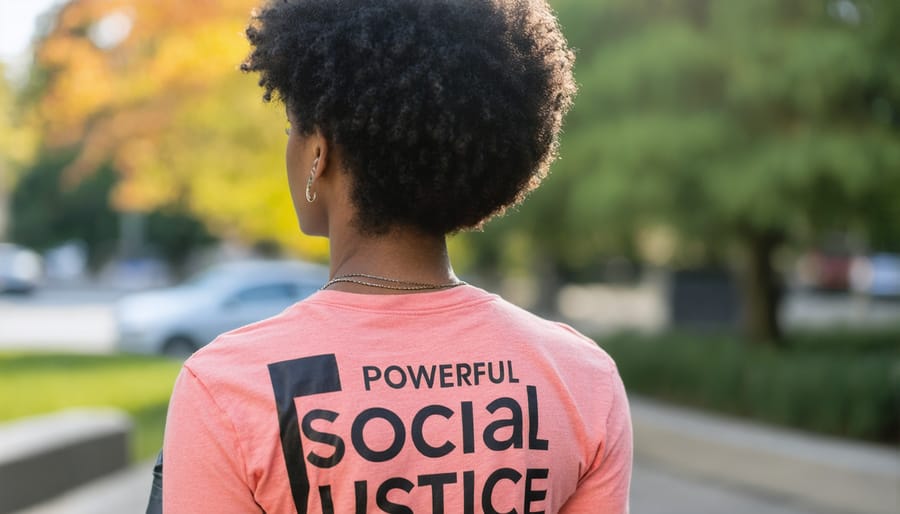 Individual making a statement with a social activism t-shirt