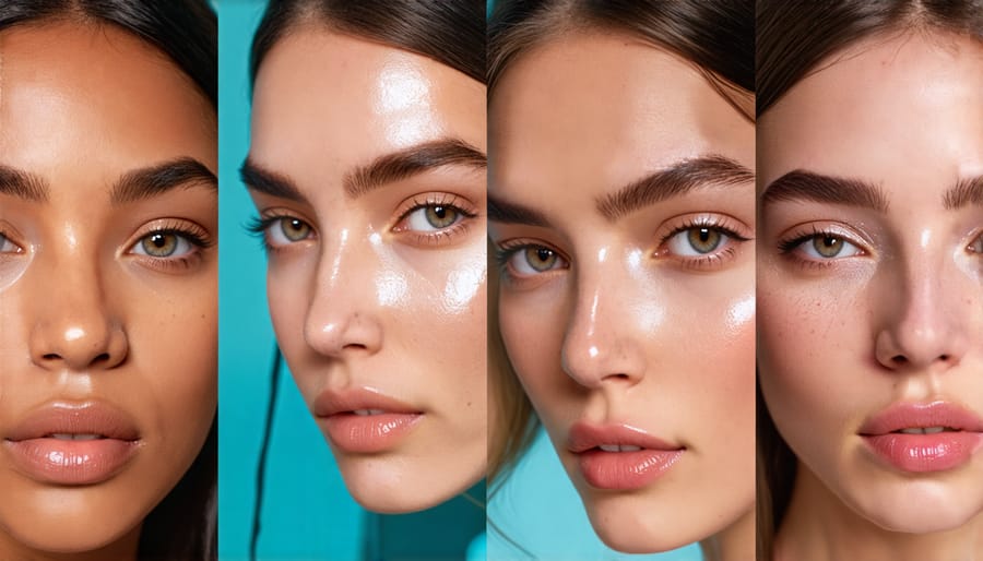 Collage showcasing the 'skinimalism' trend with Gen Z models wearing natural, minimal makeup