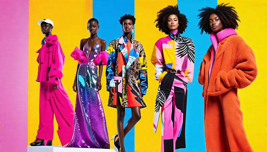 Collage of diverse models showcasing gender-fluid fashion designs, blending androgynous and bold styles to represent individuality and inclusivity.