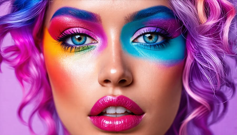 Bold, vibrant makeup showcasing gender-neutral glam trend