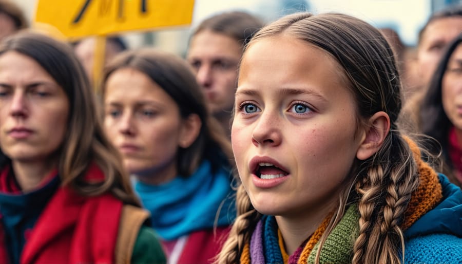 Greta Thunberg leading a climate strike with fellow youth activists