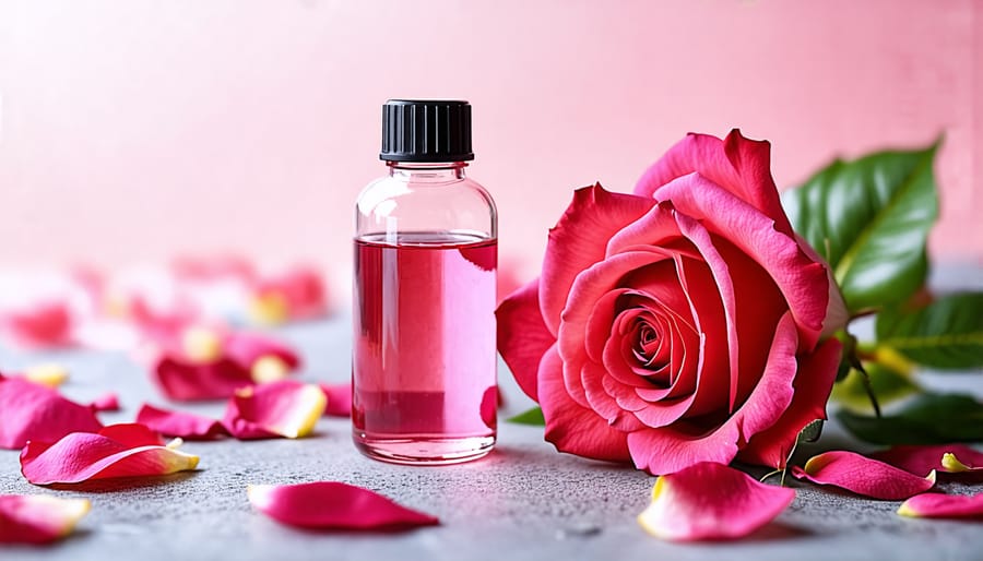 Homemade rosewater facial toner with fresh roses