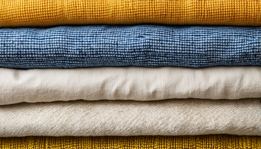 Various eco-friendly fabrics like organic cotton, recycled materials, and plant-based alternatives