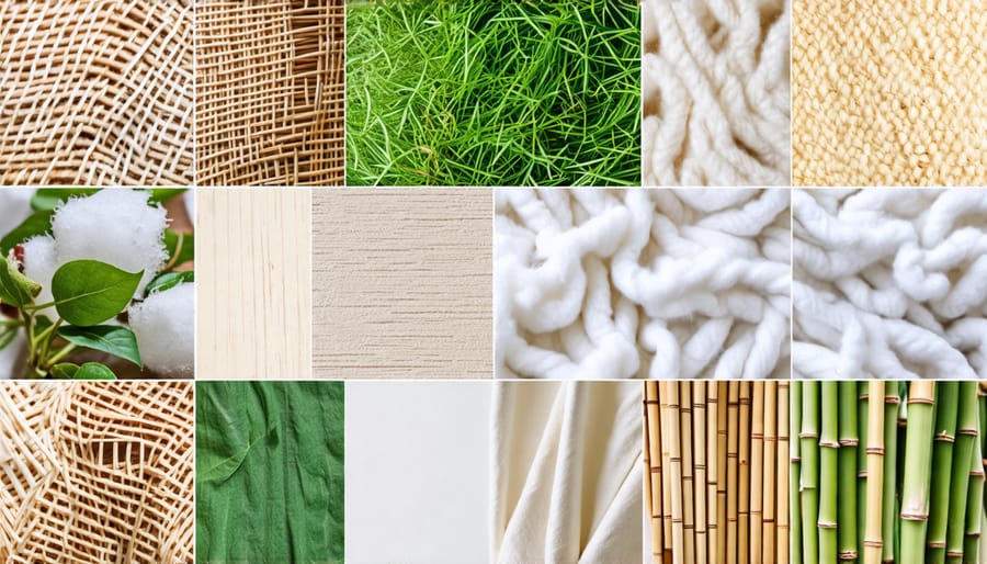 Various swatches of eco-friendly fabrics used in sustainable fashion