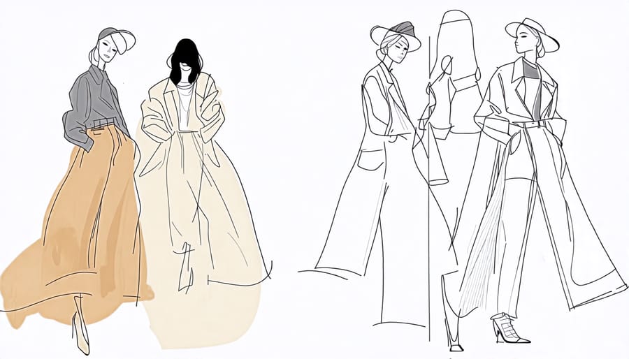 Comparison of hand-drawn and digital fashion sketch