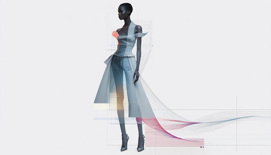 Cutting-edge 3D fashion illustration depicting an innovative garment