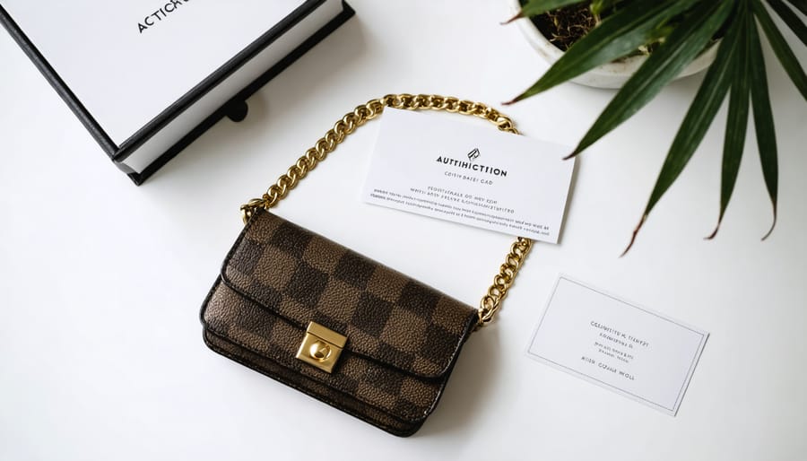 Authentic luxury accessory with certificate and original packaging