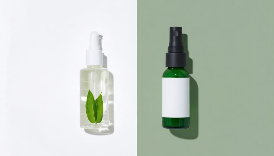 Comparison image showcasing the difference between conventional plastic packaging and sustainable options for skincare products