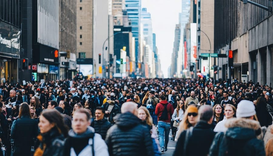 Busy urban scene during a fashion week, demonstrating the economic impact of the event