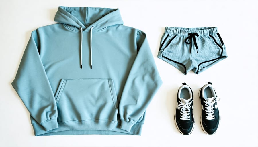 Essential Gen Z athleisure pieces arranged in a flat lay