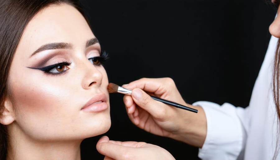 Professional makeup artist working on a model's face