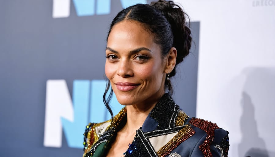 Rosario Dawson promoting upcycled fashion at a public event