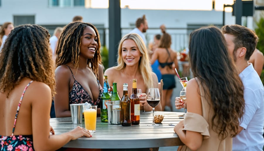 Stylish friends enjoying cocktails and conversation at a chic gathering