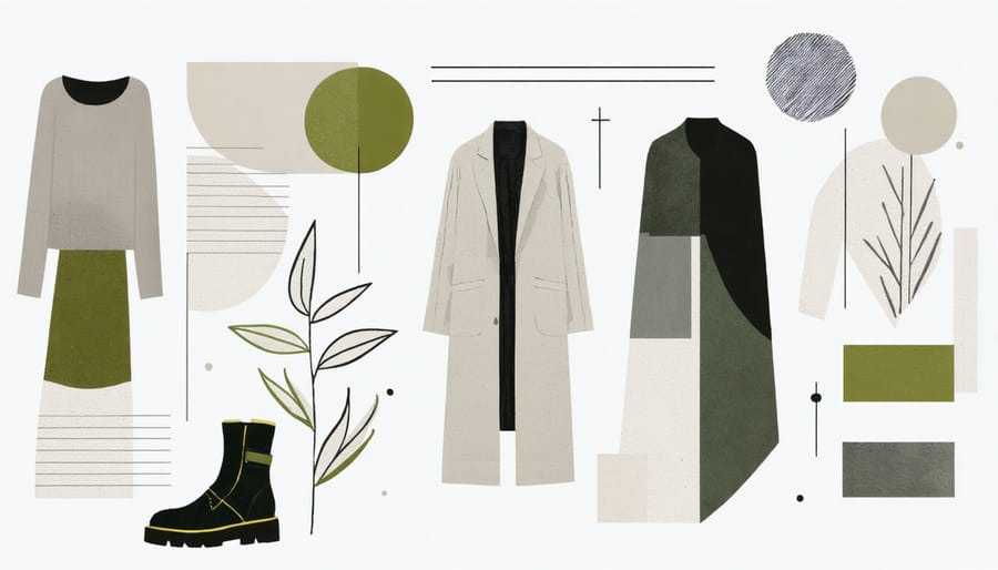 Composition featuring eco-friendly fabrics, secondhand shopping, and ethical brands