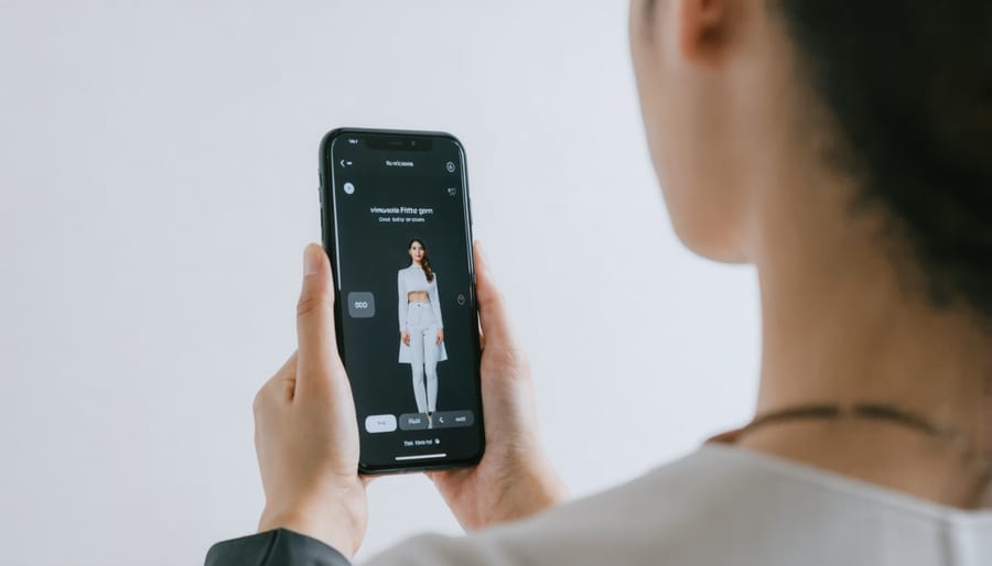 Interactive virtual fitting room app showing clothing on a customized avatar