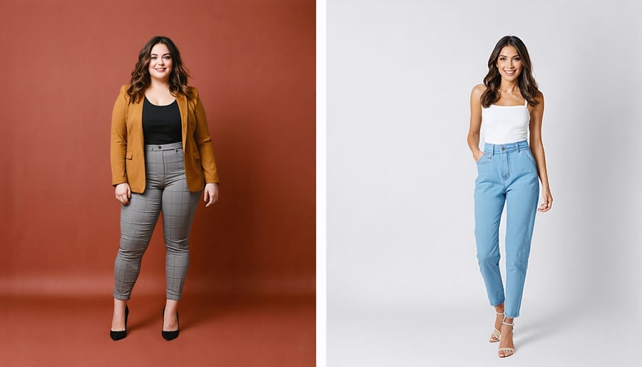 Before and after comparison of a professional woman's wardrobe transformation using a fashion subscription service