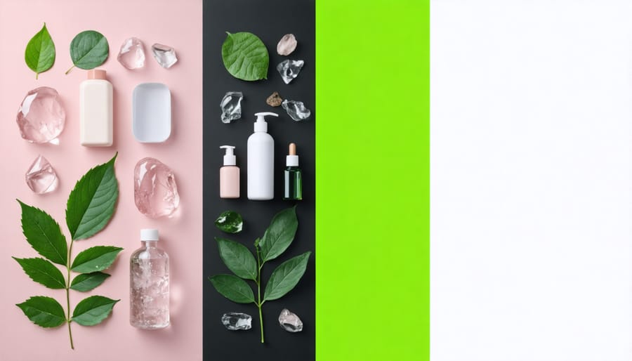 Comparison between traditional plastic cosmetic packaging waste and eco-friendly sustainable beauty packaging options