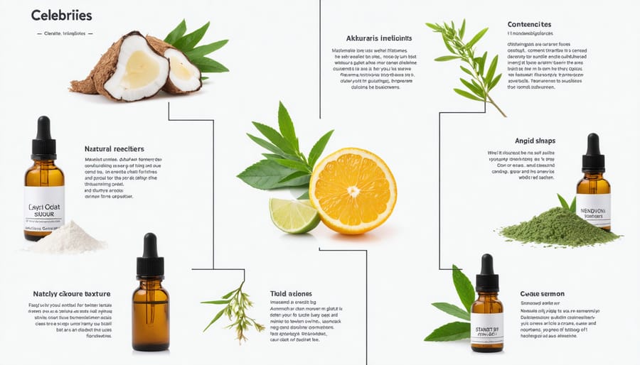 Visual guide to popular natural skincare ingredients and their benefits as recommended by celebrities