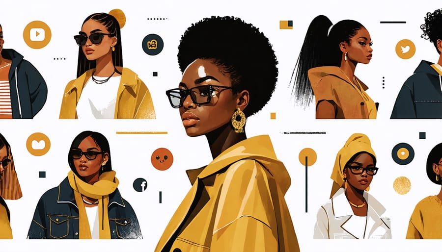 Grid of fashion influencers wearing culturally-inspired contemporary outfits