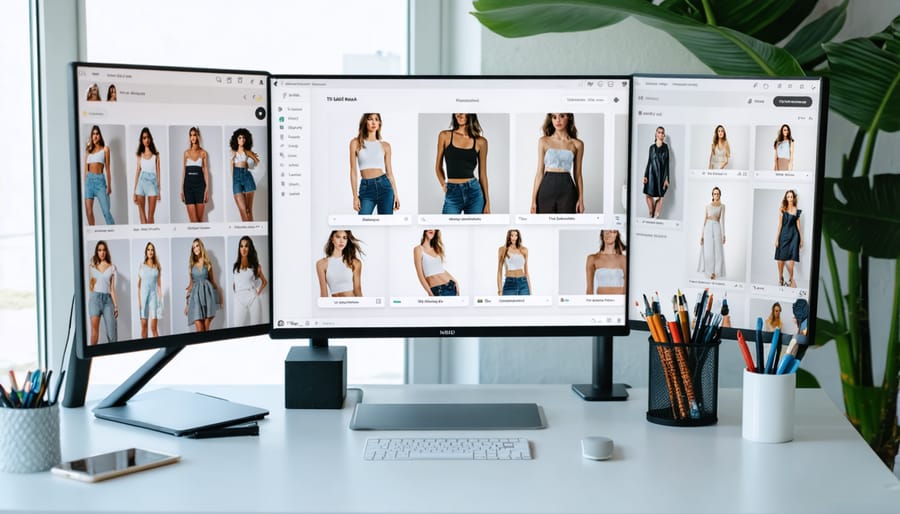 Modern workstation with digital styling tools and fashion applications