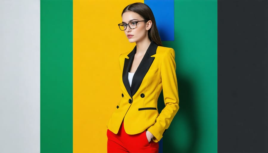 Business professional in modern power dressing outfit featuring vibrant color blocking